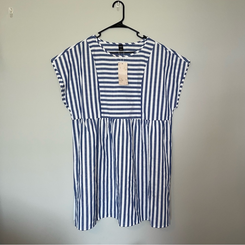 Emery Rose Blue and White Striped Mini Dress NEW XXL